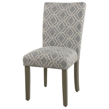 Set of 2 Dining Chair, Wooden legs With Geometric Patterned Seat, Ash Grey