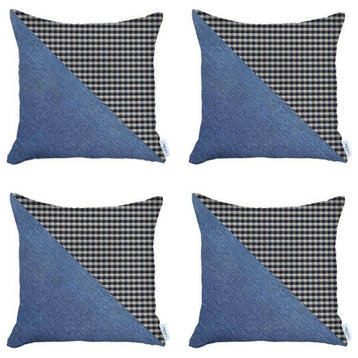 Set of 4 Blue Houndstooth Pillow Covers