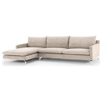 Metro Anderson Chaise Sectional, Chrome Legs, Beige, Left Arm Facing
