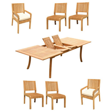 7-Piece Outdoor Teak Patio Dining Set: 94" Rectangle Table, 6 Maldives Chairs