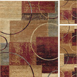 Tayse Rugs - Tacoma Contemporary Abstract Area Rug, Multi-Color, 5'x7', 20''x60'', 20'' X - Asperous tiled hues and circular motifs combine to create a lively area rug that translates to any decorating style. In shades of red