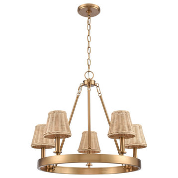 Rydell 24.5'' Wide 5-Light Chandelier Brushed Gold and Rattan