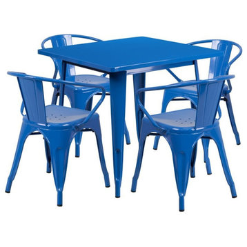 Flash Furniture 5 Piece 31.5" Square Metal Dining Set in Blue