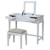 Large Vanity Set, Padded Stool & Table With Drawers & Flip Up Mirror, White