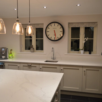 Solid Ash Shaker Kitchen in Stone with Quartz Worktops