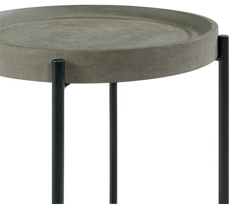 Brookline 20 in Round Wood with Gray Concrete-Coating End Table