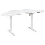 OSP Home Furnishings - Stealth Sit-to-Stand Electric Height Adjustable Corner Desk in White - Choose the workstation that has it all! Unique and hard to find true sit-to-stand height adjustable corner configuration. All electric features allow you to customize your positioning throughout the day with just a touch of a button, providing programmable height position memory, powering USB charging ports and a wireless charging station. Expansive 48" x 48" work surface provides ample space to spread out and maximize productivity. Little extras include an accessories hook, a desktop storage tray and handy cup holder. A large center drawer keeps supplies tidy and cable management portals keep cords out of sight and organized.