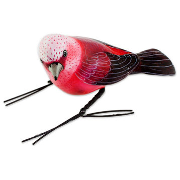 NOVICA Pink Warbler And Ceramic Figurine