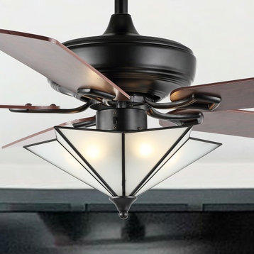 Moravia 52" 5-Light Farmhouse Rustic Shade LED Ceiling Fan With Remote, Black