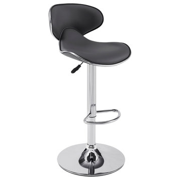 Linon Chrome Faux Leather Round Back Swivel Adjustable Gaslift Barstool in Gray
