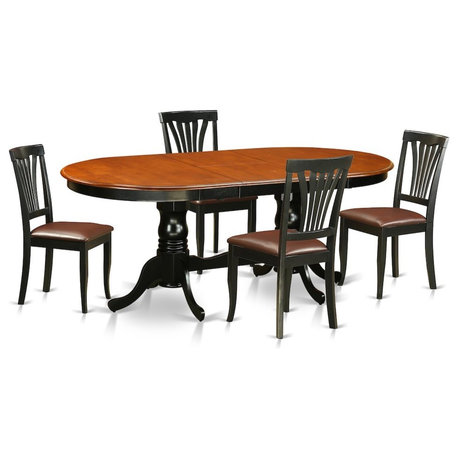 5-Piece Dining Room Set, Table With 4 Wooden Chairs, Black and Cherry