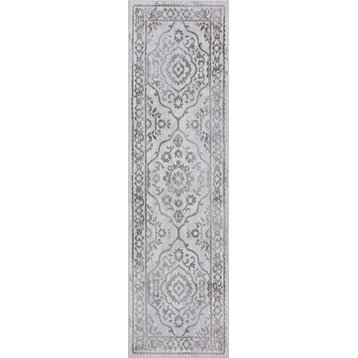 Jersey Traditional Oriental White Runner Rug, 2' x 7'