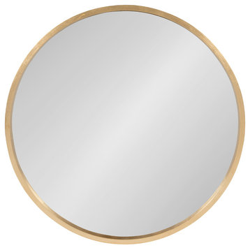 Travis Round Wood Accent Wall Mirror, Gold, 21.6 Diameter