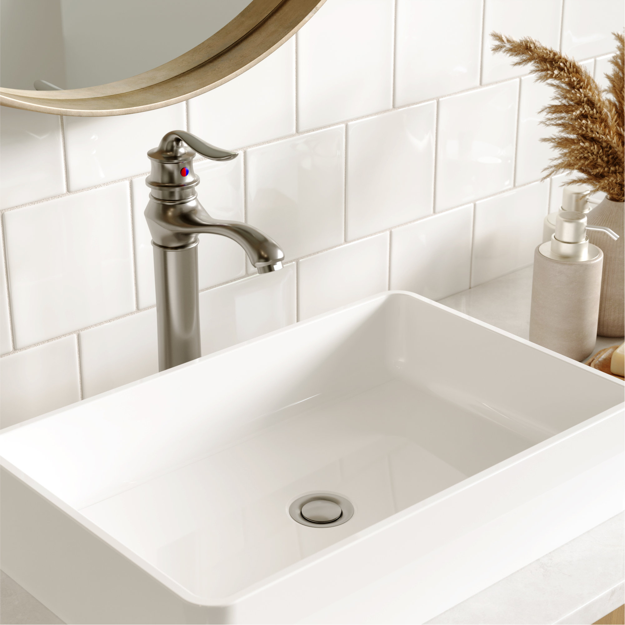 Karran KBF432 1-Hole 1-Handle Vessel Faucet With Pop-up Drain, Stainless Steel