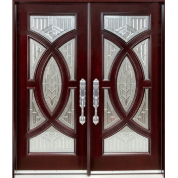 Exterior Front Entry Double Prairie Wood Door, 30x96x2, Righthand Inswing
