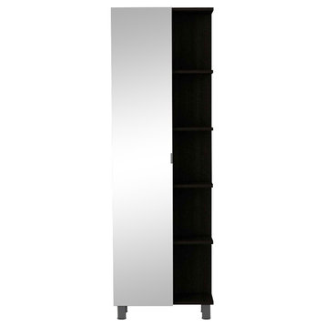 Los Angeles Mirror Linen Cabinet with 5 Open Shelves and 4 Inner Shelves, Black