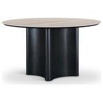 Meridian Furniture - Corvina Stone And Oak Veneer Dining Table, Black, 46.5" W x 46.5" D, Round - With its sleek silhouette and durable construction, the Corvina travertine sintered stone and black oak veneer dining table is a timeless investment. Its striking contrast of circular sintered stone top and wavy oak veneer base curate a unique design to elevate any space. As a focal point piece, its sophisticated design can be used in a variety of contemporary settings to blend luxury and functionality effortlessly.