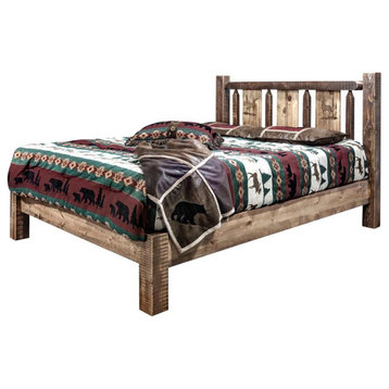 Montana Woodworks Homestead Wood Twin Platform Bed with Elk Design in Brown