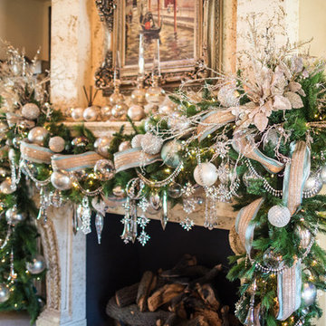 Blue, Clear and Champagne Christmas Mantle by Holiday Warehouse