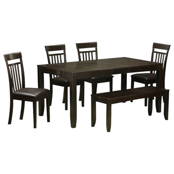 6-Piece Dining Room Set, Bench, Table, Leaf, 4 Chairs Plus With Leather Cushion