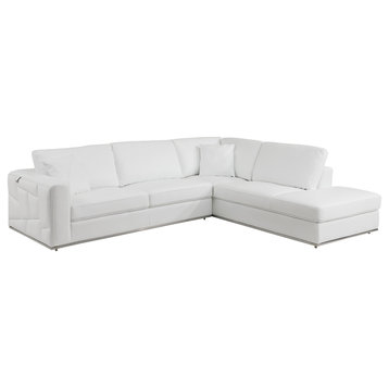 Skylar Genuine Italian Leather Modern Right Arm Facing Chaise Sectional, White