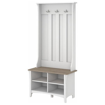 Bowery Hill Furniture Salinas Hall Tree with Shoe Storage Bench in White/Shiplap