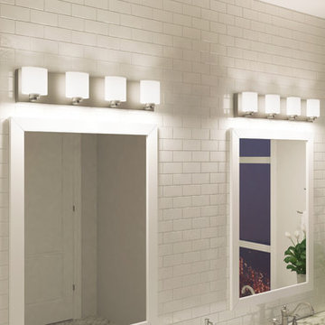 Clean 4-Light LED Bath Vanities above Bathroom Mirrors