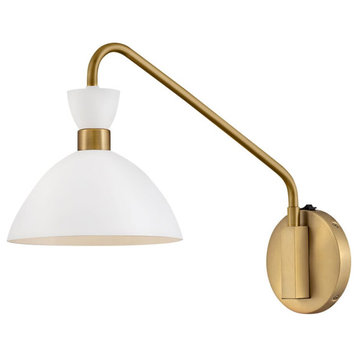 Simon Wall Sconce, Matte White With Heritage Brass accents