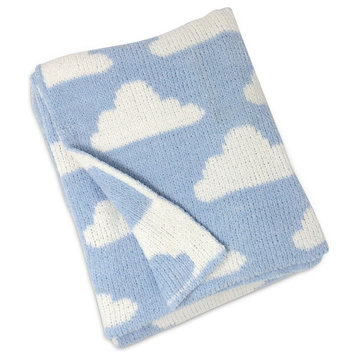 Chenille Baby Blanket, Blue Clouds