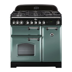 Falcon Classic Deluxe 90 Dual Fuel in Mineral Green with chrome trim - Cooktops