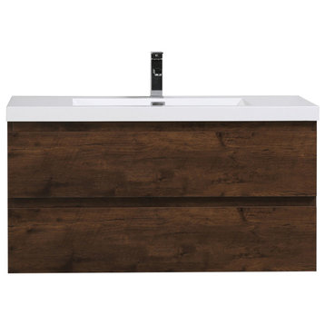 MOB 42" Wall Mounted Vanity With Reinforced Acrylic Sink, Rosewood
