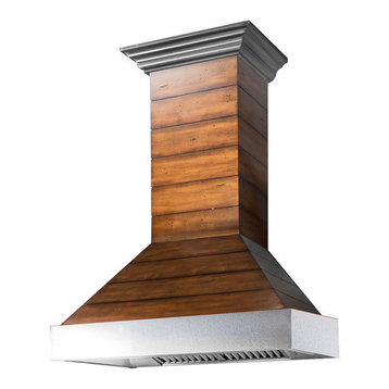 ZLINE Ducted Wooden Wall Range Hood with Shiplap and Stainless Steel Accents