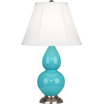Robert Abbey - Robert Abbey 1761 Small Double Gourd - One Light Table Lamp - Shade Included: TRUE  Cord Color: SilverSmall Double Gourd One Light Table Lamp Egg Blue Glazed Ivory Silk Stretched Fabric Shade *UL Approved: YES *Energy Star Qualified: n/a  *ADA Certified: n/a  *Number of Lights: Lamp: 1-*Wattage:150w E26 Medium Base bulb(s) *Bulb Included:No *Bulb Type:E26 Medium Base *Finish Type:Egg Blue Glazed