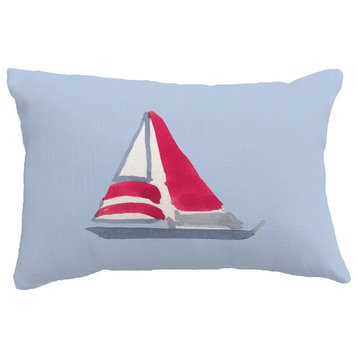 Sail Away Geometric Print Throw Pillow With Linen Texture, Blue, 14"x20"