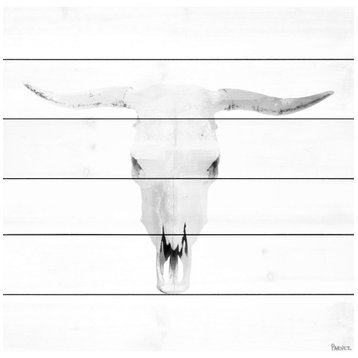 "Boho Skull Grey" Print on White Wood, 40"x40"
