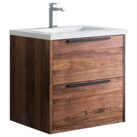 Vanity Alfred 25 With Integrated Solid Surface Top, American Walnut, Matt Black