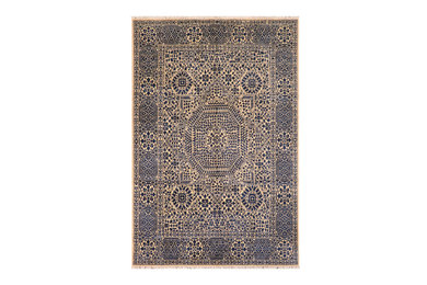 Southwestern Mamluk Celestin Beige/Blue Wool Rug - 8'0'' x 9'10''