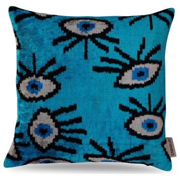 Canvello Luxury Congress Blue Turquoise Evil Eye Pillow for Couch 16x16 inch