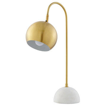 Inspired Home Harlynn Table Lamp, Marble Stone Base, Brass