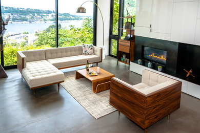 Living room - mid-century modern living room idea in Seattle