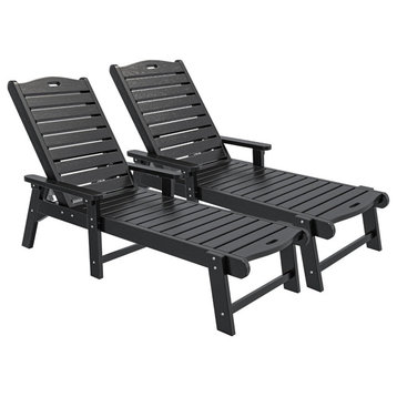 2 Pack Patio Lounge Chair, Heavy Duty Resin Frame & Adjustable Positions, Black