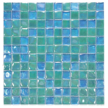 Mosaic Glass Tile Squares For Swimming Pool, Wet Areas & More, Blue Green