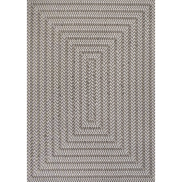 Chevron Modern Concentric Squares Indoor/Outdoor Area Rug, Black/Light Gray, 3x5