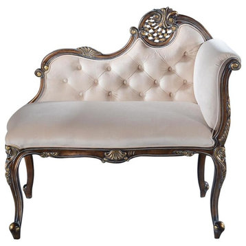 Settee La Rochelle French Lace Carved Rococo Antiqued Gold Wood Beige