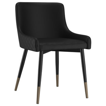 Set of 2 Modern Faux Leather and Metal Side Chair, Black