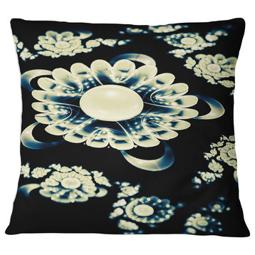 Abstract White Mandala on Black Floral Throw Pillow, 18"x18"