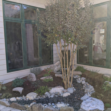 Courtyard Corner Design - Water Feature, Dry Stream, and Boulders