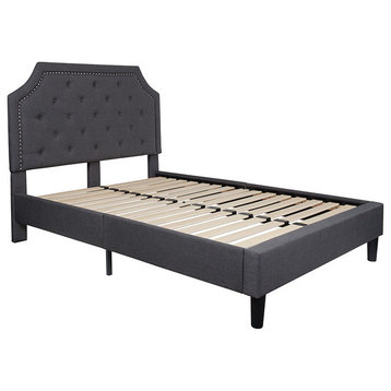 Brighton Full Size Tufted Upholstered Platform Bed, Dark Gray Fabric