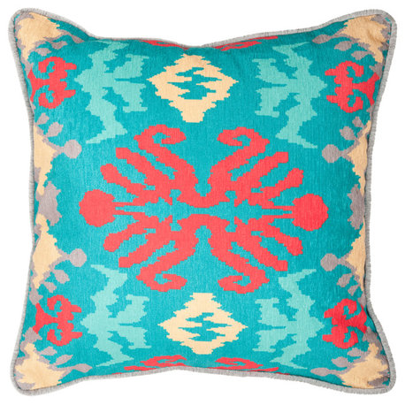 Safavieh Rye Pillow, Set of 2, Aqua/Red, 20"x20"