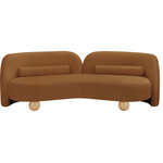 Meridian Furniture - Daphne Upholstered Chair/Loveseat/Sofa, Saddle, Velvet, Sofa - A cloud-like oasis of comfort, the Daphne saddle velvet sofa is a modern sensation. Its plush upholstery invites you to sink in and relax, while the curved design offers both support and opulence. The sofa's unique silhouette is complemented by a choice of black or natural wooden legs, allowing you to customize it to your personal taste. Whether you're looking for a stylish accent piece or a comfortable spot to unwind, the Daphne sofa is the perfect choice.